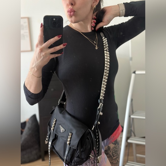 PRADA Tessuto Nylon Vela Studded Shoulder Bag - RARE 🖤⛓️ 100% authentic - Picture 12 of 12